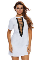 White Lace Up Half Sleeves Tee Dress