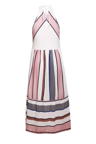 Apricot Striped Bohemian Fashion Midi Dress