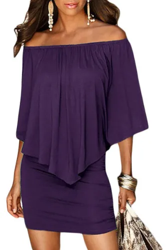 Multiple Dressing Layered Purple Mini Poncho Dress