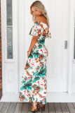 Vibrant Botanic Print Off-the-shoulder Maxi Dress