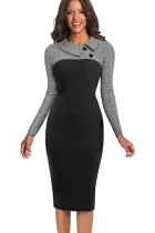 Gray Vintage Turn-Down Collar Pinup Button Midi Dress