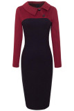 Red Vintage Turn-Down Collar Pinup Button Midi Dress