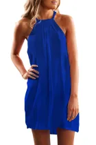 Blue Halter Sleeveless Casual Mini Dress