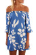 Blue Off Shoulder Floral Print Boho Dress