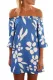 Blue Off Shoulder Floral Print Boho Dress
