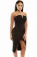 Black V Cut Bust Slim Fit Front Slit Midi Dress
