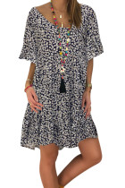 Black Loose Scoop Neck Floral Dress