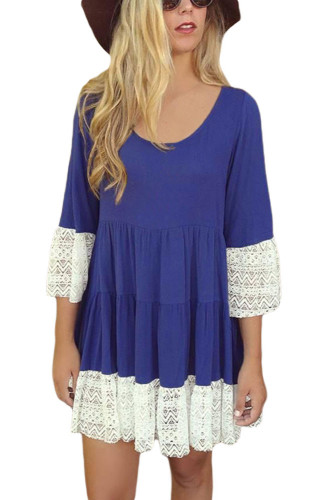 Bohemian Lace Trim Royal Blue Swing Mini Dress