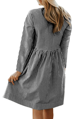 Black Pinstriped Casual Pocket Dress