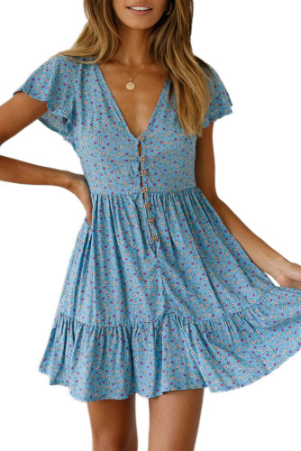 Sky Blue Floral Print Valentina Dress