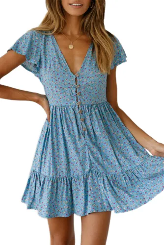 Sky Blue Floral Print Valentina Dress