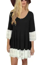 Bohemian Lace Trim Black Swing Mini Dress