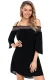 Black Off Shoulder Embroidered Neckline Boho Beach Dress
