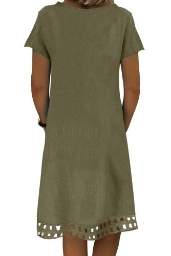 Green Short Sleeve V Neck A-Line Casual Shirt Dress
