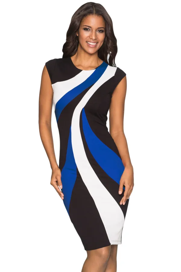 Blue Accents Colorblock Geometric Pattern Tube Dress