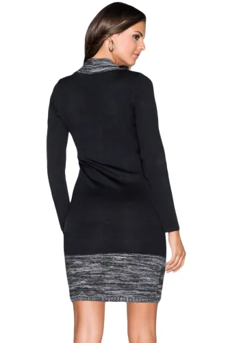 Black Feminine Knit Dress with Contrasting Color