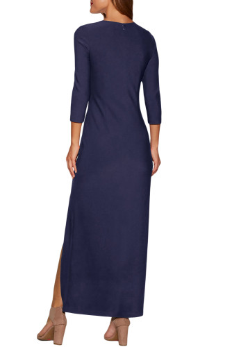 Grommet Side Slit Accent Blue Maxi Dress