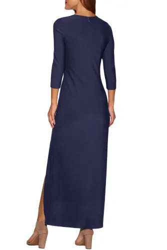 Grommet Side Slit Accent Blue Maxi Dress