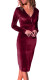 Burgundy V Neck Sleek Velvet Midi Dress