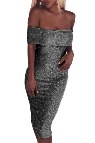 Black Sparkle Fold Over Off Shoulder Bodycon Dress
