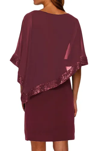 Burgundy Sequined Poncho Mini Dress