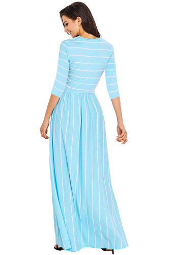 Blue White Striped Casual Pocket Style Maxi Dress