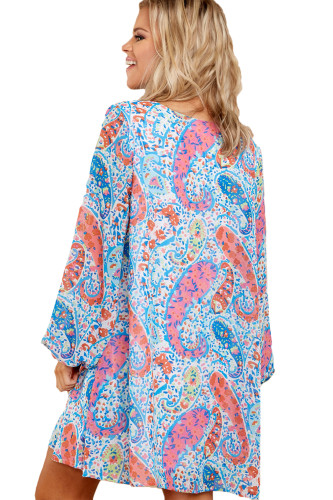 Abstract Fish Print V Neck Chiffon Dress