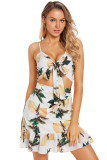 White Fruity Print Tie Front Bralette and A-line Mini Skirt