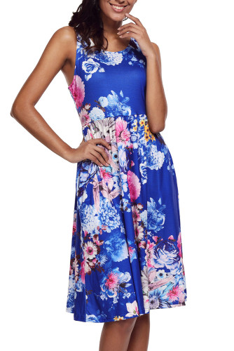 Fall in Love with Floral Print Boho Dress in Royal Blue