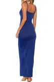 Blue Sexy Front Split Bodycon Maxi Dress