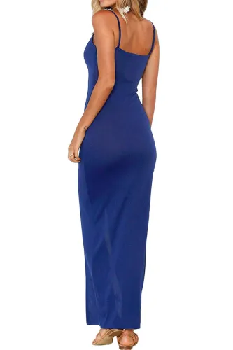 Blue Sexy Front Split Bodycon Maxi Dress