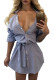 Eye-catching Open Back Navy Pinstripe Shirt Dress
