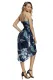 Deep V Neck Green Leaves Print Boho Dress in Navy