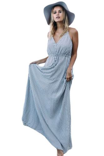 Black Twine Print Sexy V Neck Maxi Dress