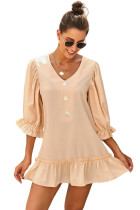 Beige Casual Loose V Neck Short Swing Dress
