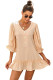 Beige Casual Loose V Neck Short Swing Dress