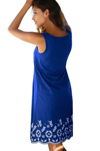 Bohemian Flowery Detail Royal Blue Short Tank Dress