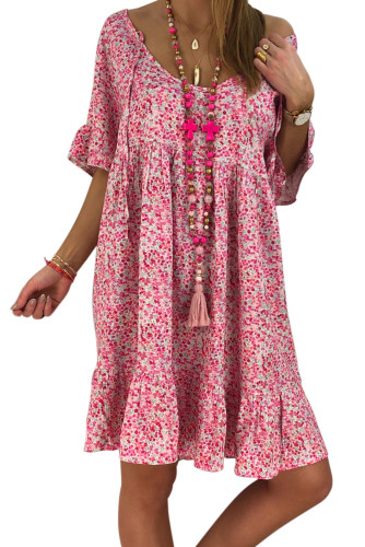 Rose Loose Scoop Neck Floral Dress