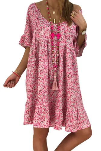 Rose Loose Scoop Neck Floral Dress