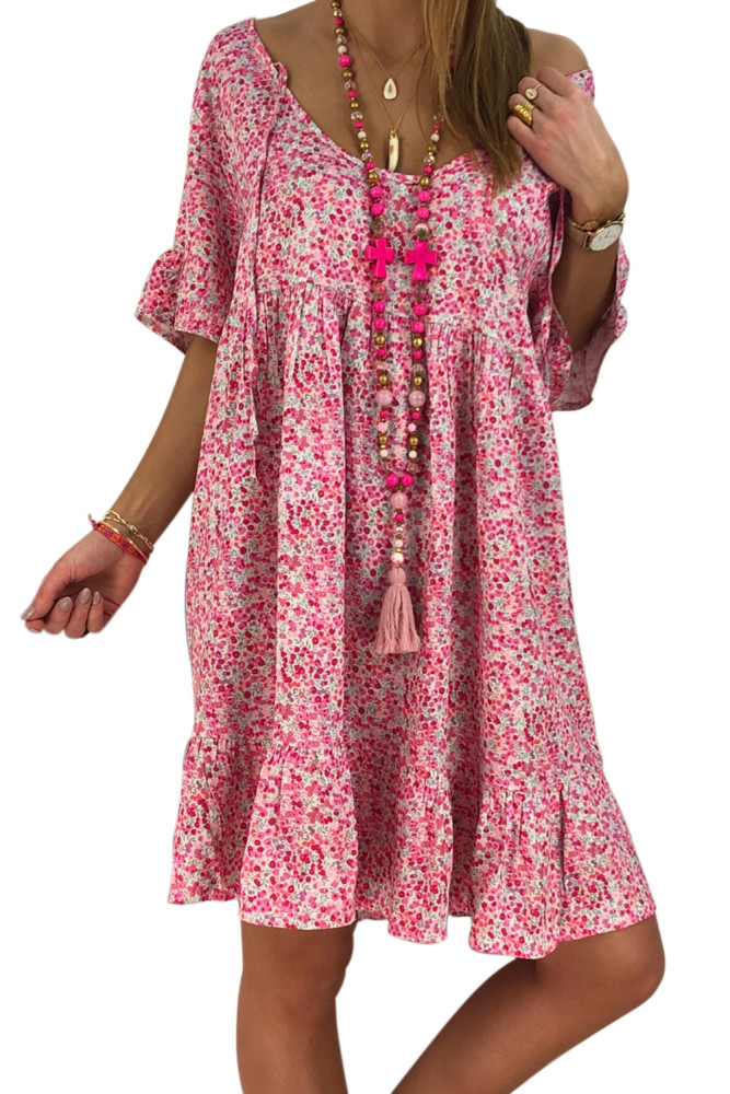 Rose Loose Scoop Neck Floral Dress