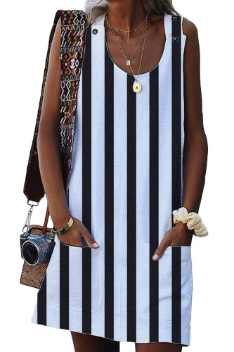 White Boho Crew Neck Pockets Daily Striped Shift Dress
