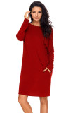 Red Pocketed Loose Fit Dress