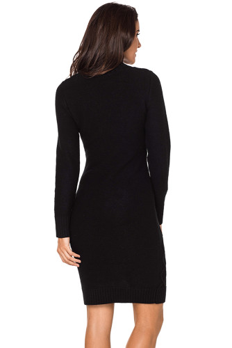 Black Cable Knit High Neck Sweater Dress