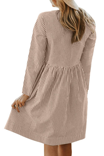 Apricot Pinstriped Casual Pocket Dress