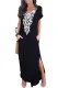 Black Lace Front Pocket Short Sleeve Split Casual Loose Maxi Dress
