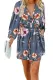 Blue Casual V Neck 3/4 Sleeve Floral Dress