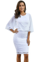 White Lace Patchwork Draped Poncho Dress