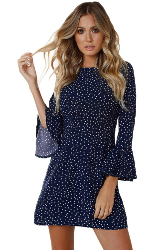 Navy Polka Dot Flared Sleeve Mini Dress