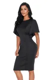 Black Flutter Sleeve Back Slit Sheath Dress