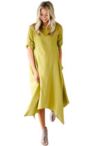 Gold Mustard Handkerchief Hem Midi Dress